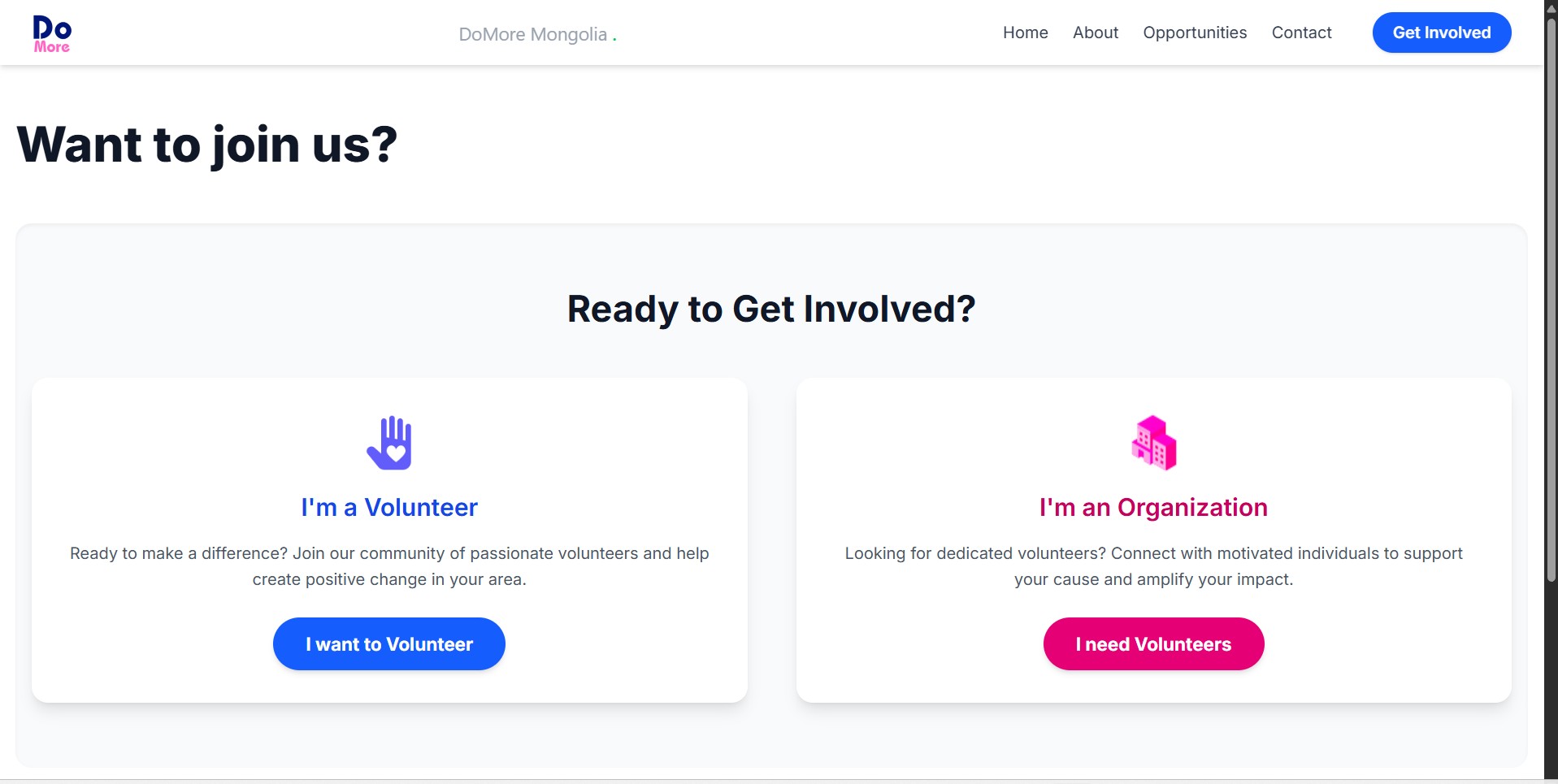 DoMore Mongolia - Volunteer Platform Screenshot 2