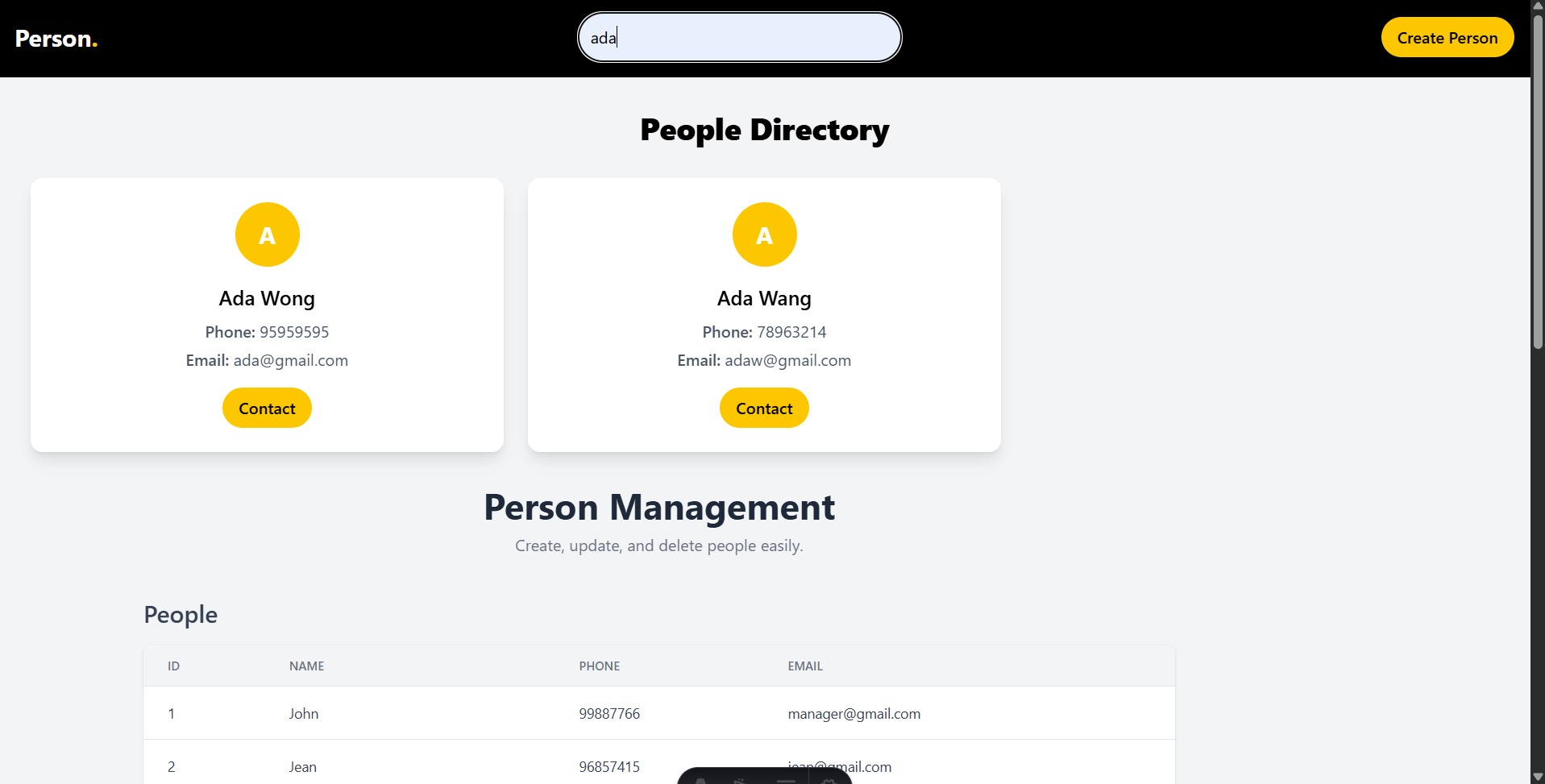 Search by Name Backend Project Screenshot 2